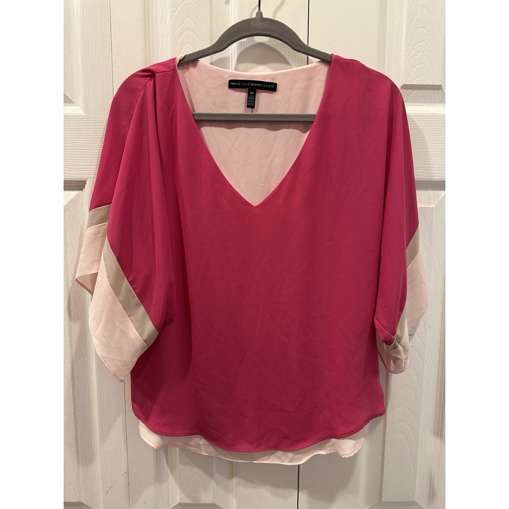 White House Black Market Pink on Pink Colorblock Kimono V-neck sz XS